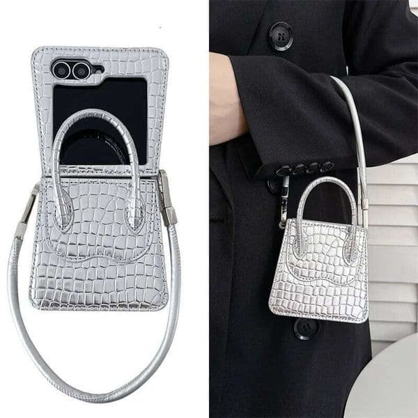 Luxury Leather Bag Phone Case Samsung Z Flip 6 5 4 3 Cover with Hand Strap Shockproof Cases For Galaxy Flip5 Flip6 Capa