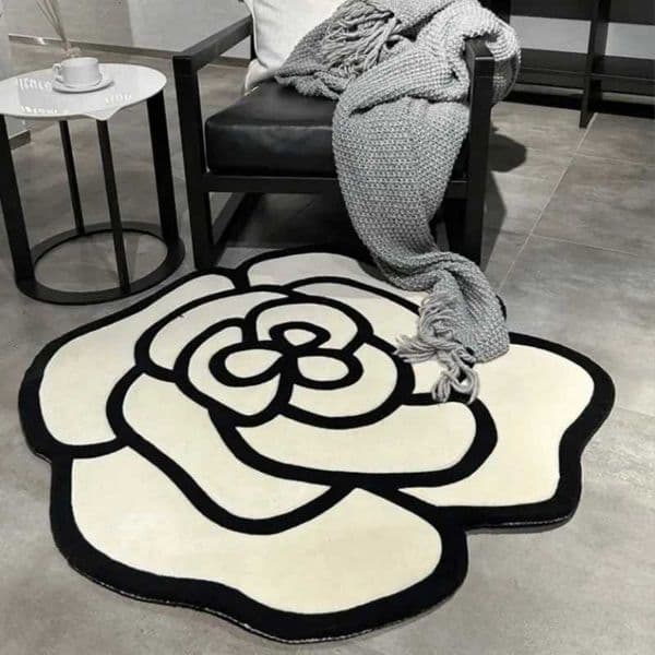Style Living Modern Room Camellia Shaped Carpet Home Decoration Mat Flowers Rugs Fluffy Soft Cloakroom Plush Carpet Floor Mat L2606021