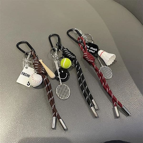 Korea Cute Sport Baseball Badminton Tennis Braided Rope Pendant Strap Cord For iPhone Pendant Keyring Bag Girl Phone Chain Decor 260601