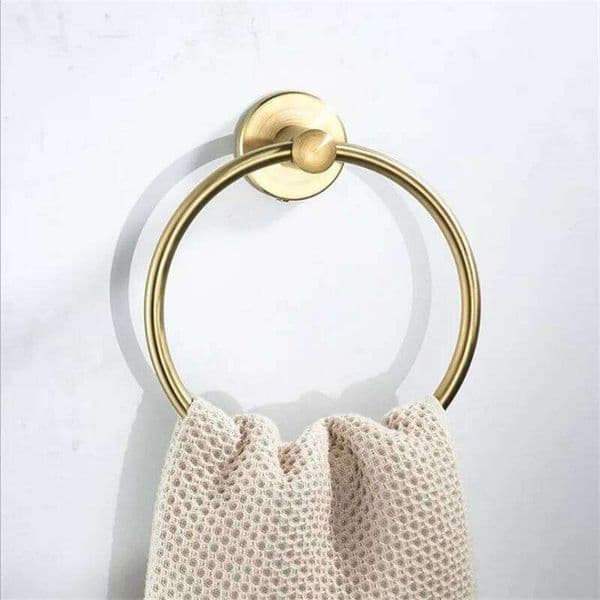 Ring Black/Brushed Gold Stainless Steel Wall Hanging Drill Hole Storage Rack Bathroom Accessories Round Towel Holder