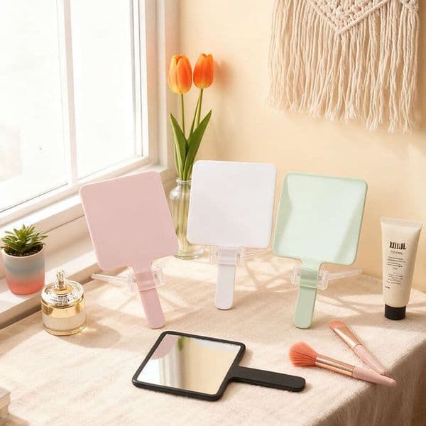 Handheld Handle Makeup Portable High-Definition Beauty Plastic Vanity DIY Cream Glue Small Mirror