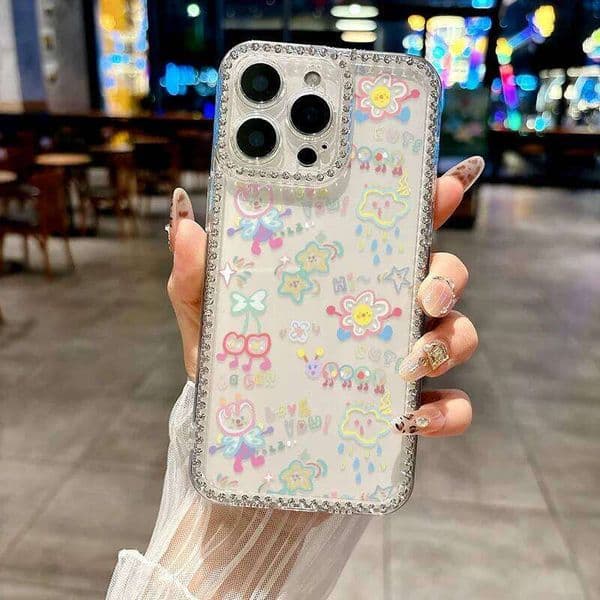 Cute Kitten Puppy Flower Case Compatible for IPhone 11 13 12 Max 15 14 Plus 16 Pro 16E Luxury Stylish Acrylic Cover