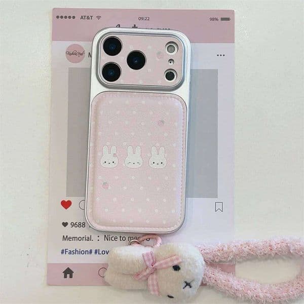 Simple Polka Dot Line Rabbit Electroplated Phone case for iPhone 17 13 14 15 16 Pro Max Fundas With Plush Pendant Cute Cover