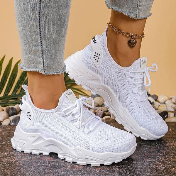 Fashion Knitted White Sneakers for Women Summer Mesh Breathable Platform Sports Shoes Woman Thick Bottom Non Slip Running Shoes 260602