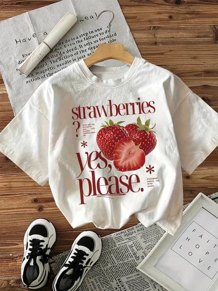 T-shirt Strawberry Graphic Print WomenS Vintage Casual Printed T Shirt Round Neck Women Short Sleeve Top Tee 260602