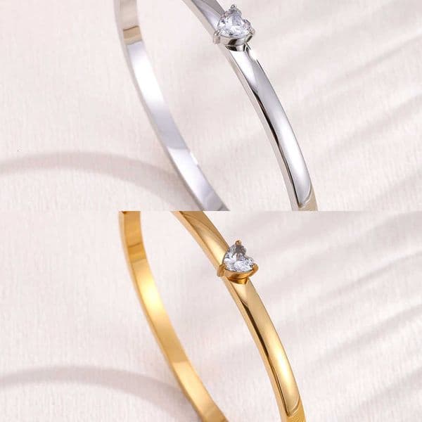 Yupsk Fashion Trendy Style Heart Zirconia Stainless Steel Bangles for Women Simple Sliver/Gold Color Versatile Jewelry L260601