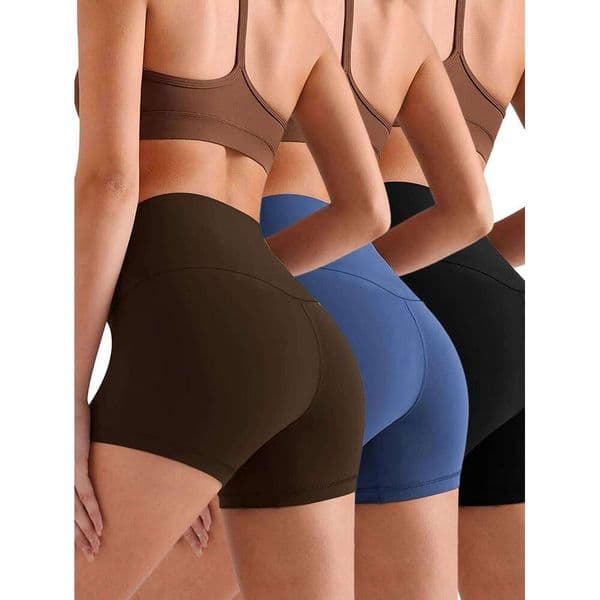 3-pc women's wide-waist yoga shorts: comfy flattering daily wear, versatile active lifestyle, ideal for running & yoga. J260602