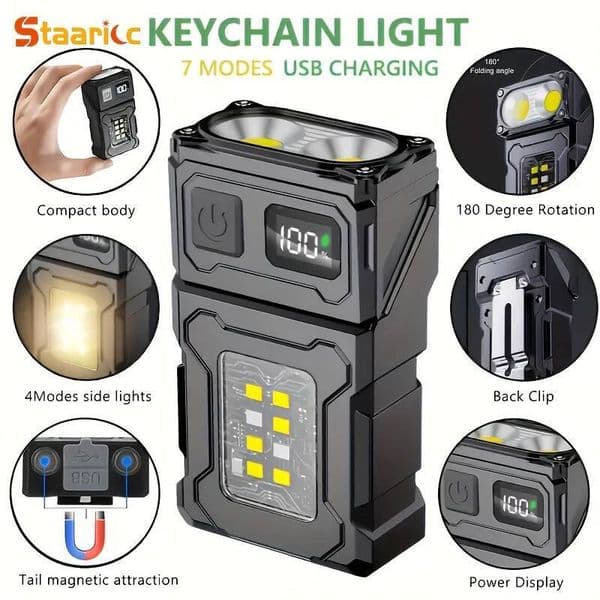 Super Bright Mini LED Flashlight USB Rechargeable Portable COB Torch with Magnetic Tail & Clip for Outdoor Camping Emergency Wor ddmynov