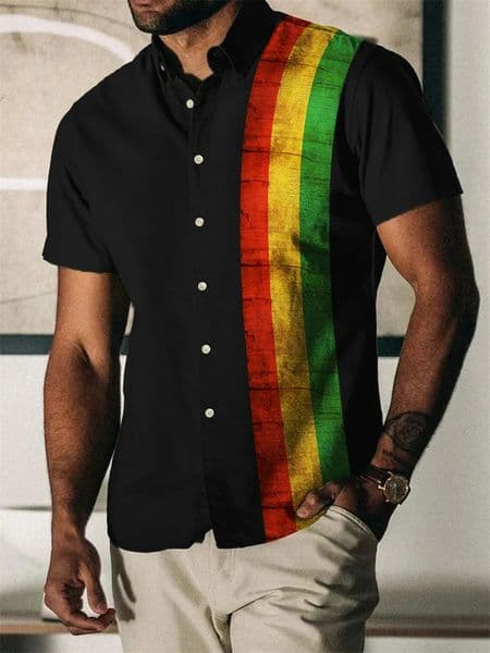 Summer Vintage Mens Hawaiian Shirt Short Sleeve Stripe Printed Shirts For Men Single Button Beach Tee Shirt Men Clothing 260602