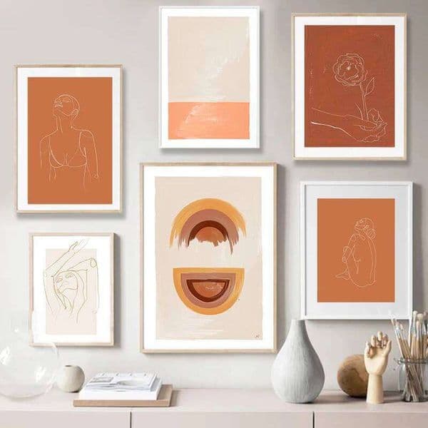 Abstract Burnt Orange Wall Art Canvas Painting Terracotta Rainbow Minimalist One Line Drawing Posters Boho Prints Home Decor 26L0602