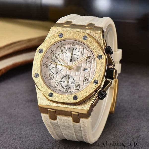 demarelies Pidguetlies Watch audemares Offshore Swiss Movement 40mm Chronograph Watches Man Metal Audermar Pigeut Band Luminous Water Resistant Wristwatch 075