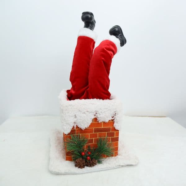 Funny Upside-Down Santa Legs in Brick Chimney Figurine, Novelty Christmas Home Tabletop Decoration