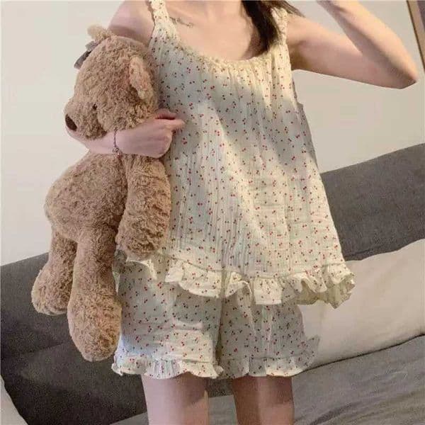 Pajamas Set for Women Sexy Home Clothing Sleepwear Tank Top Suit Shorts Cute Underwear Soft Nightwear Sleeveless Lace Loungewear L260525
