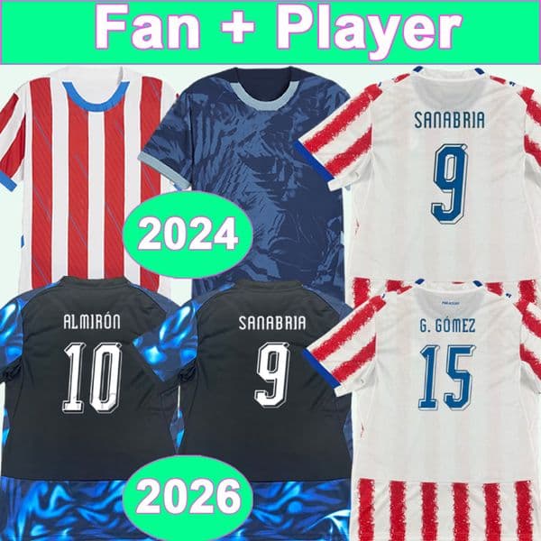 2024 26 Paraguay Mens Soccer Jerseys J. ALONSO SANABRIA ENCISO ALMIRON G. GOMEZ ENCISO Home Away Football Shirts Short Sleeve Uniforms