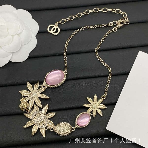 Designer Jewelry cc necklace New Pink Crystal Necklace: Fashionable Trendy Recommended Necklace Fresh Sweet Versatile Exquisite channels necklace