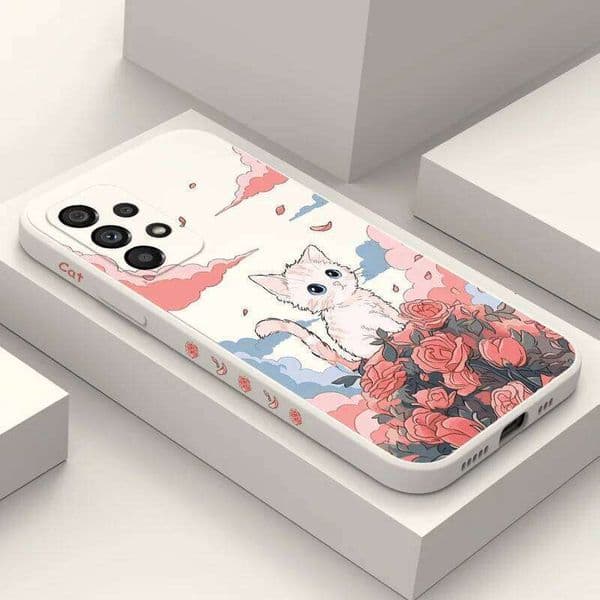 Rose Cute Cat Phone Case For Samsung Galaxy A73 A53 A33 A23 A13 A03 A72 A52 A52S A32 A22 A12 A71 A51 A31 A21S Silicone Cover