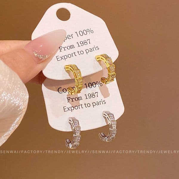 Designer Jewelry Luxury Jewelry French-Style Micro-Inlaid Zircon C-Shaped Women, Niche And Elegant, High-End Feel, Suitable For Daily Commuting, Versatile Earrings