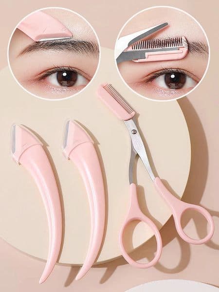 3pcs/Set Womens Eyebrow Trimming Kit Including Trimming Scissors Shaving Razor And CombMakeupRoom DecorVanityTravel 260602