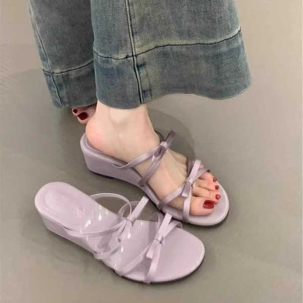 Bow Summer Head New Round Comfortable Fish Mouth Banquet High Heels Fashionable Wedge-wearing Casual for Women H260602