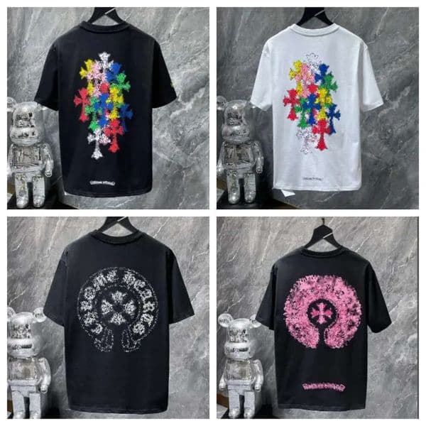 Chromelyheartt Shirt Chrome Shirt Embroidered Pure Cotton High Street Tops Designer T Shirt Fashion Tops Chrome T Shirts Mens Breathable Chrmehearts Shirt 0D7