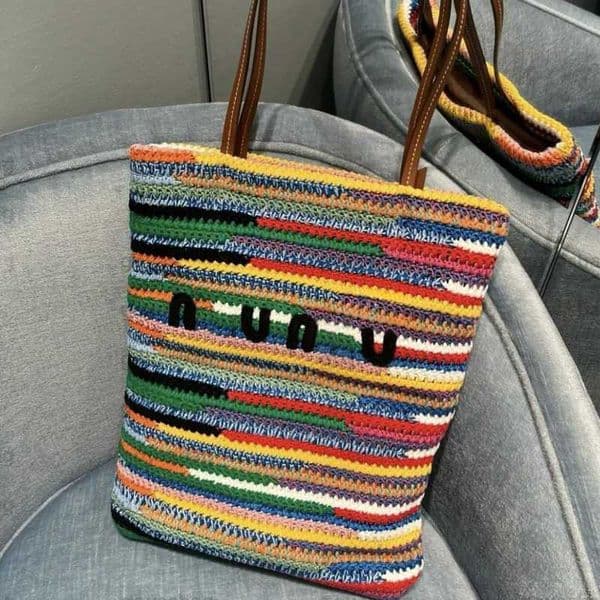 Evening Bags Rainbow Weav e Ho bo Be ach Bag L uxury St raw Bag Desi gner To te Genu ine Le ather C lutch Cro chet C rossbod y Summer Handb ag Shou lder Travel Han dbag