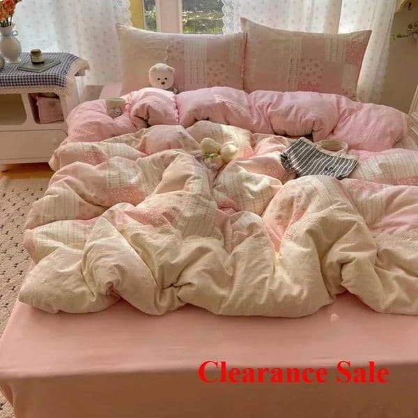 2025 new small floral cloud wrinkle double yarn bed four-piece set princess lace quilt cover 3-piece bed sheet setJ260602
