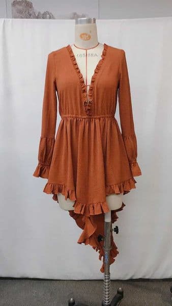 2025 Summer Fashion Ruffled Dress for Women Streetwear Trend Vintage Solid Color Sexy V-neck Mini Dresses Female Clothing C260602