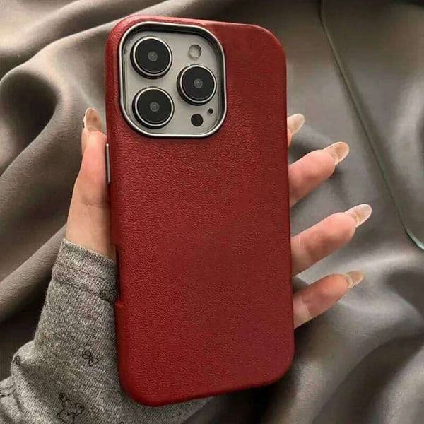 Fashion Retro Simple Wine Red Color Compatible for IPhone 11 13 12 Pro 15 16 14 Plus XR X XS Max Metal Case