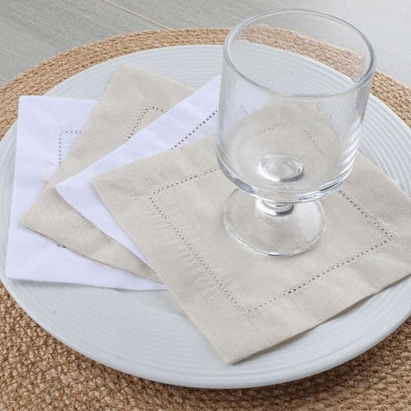 Cotton Linen Cloth White Coaster Perforated Hollow Out Drawn Yarn Cocktail Western Napkin Placemat Embroidered Flower