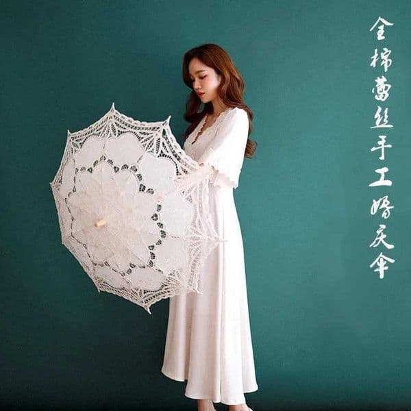 European Style Bridal Car Umbrella Shade Embroidered Cotton Umbrella Simple Wedding Umbrella Lace Embroidered ParasolJ260602