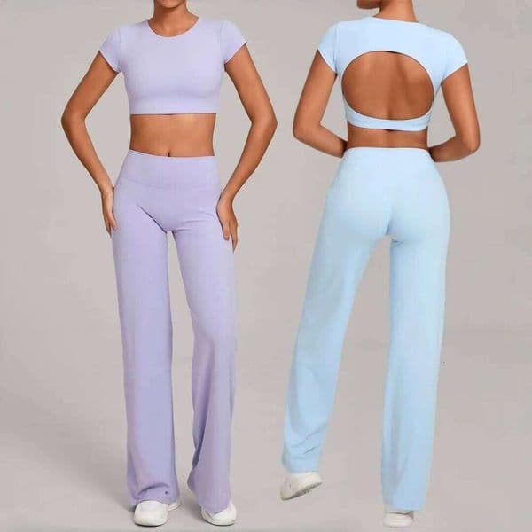 Women's Seamless High Waist Hip Lift Tight Backless Straight-Leg Pants Sports Fitness Suit Running Workout Gym Yoga Set 26L0602