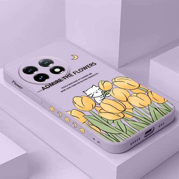 Tulip Cat Phone Case For Oneplus 13 13R 12 12R 11 11R 10 10R 10T 9R 9RT 9 8T 8 7 7T Pro 5G Liquid Silicone Cover