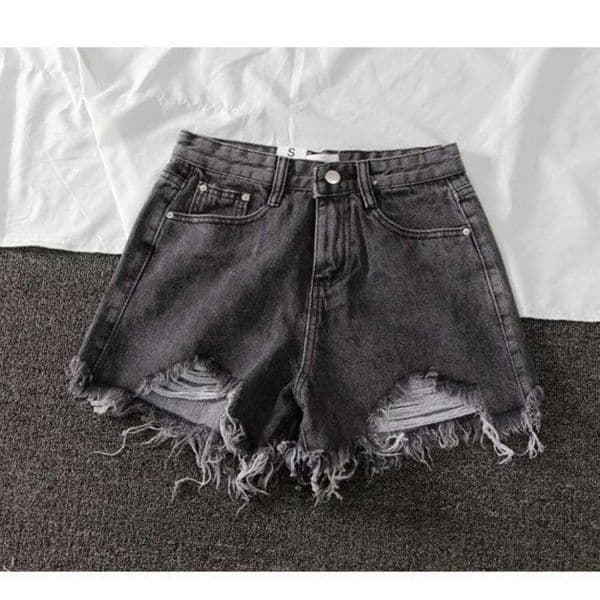 Black Ripped Denim Shorts For Women, Summer 2026 New Style, High-Waisted American Style, Petite Sweet And Spicy A-Line Hot Pants A12
