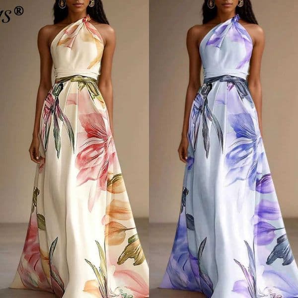 Vestido Sexy Bohemian Beach Holiday Dress Woman Elegant Floral Print High Waist Long Dress Spring Summer One Shoulder Maxi Dress L260529