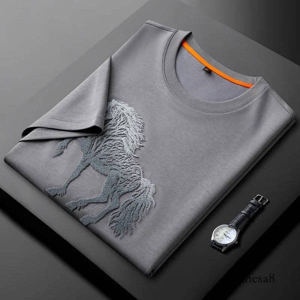 Exquisite Embroidery Summer Men's Luxury Short Sleeve Round Collar Breathable Casual Male T-shirts Man Tees