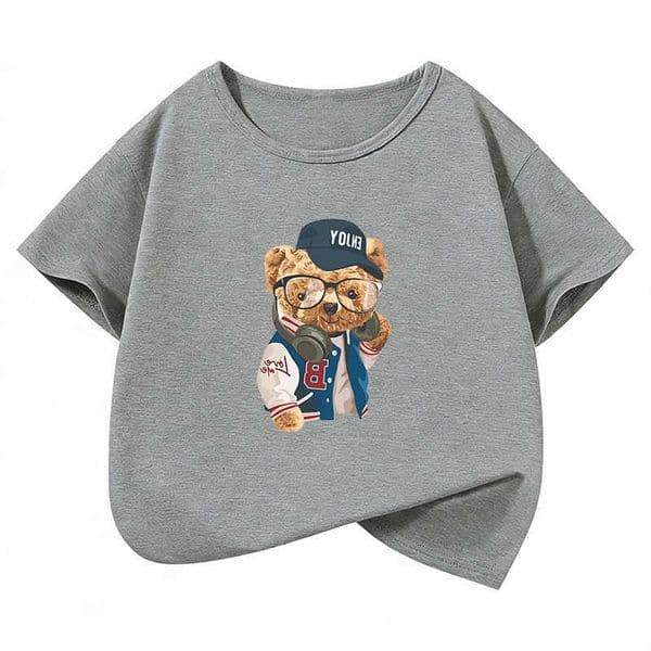 Bear Streetwear Fashion T-Shirt Printed T Shirt Girls' Summer Clothes Short Sleeve Tops T-Shirts Cute Boys Kids Clothing H260602