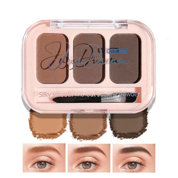 Matte 3-Color Brow Powder Palette with Brush Natural 3D Shape Waterproof Long-Lasting Easy Apply for Xmas Winter 260602
