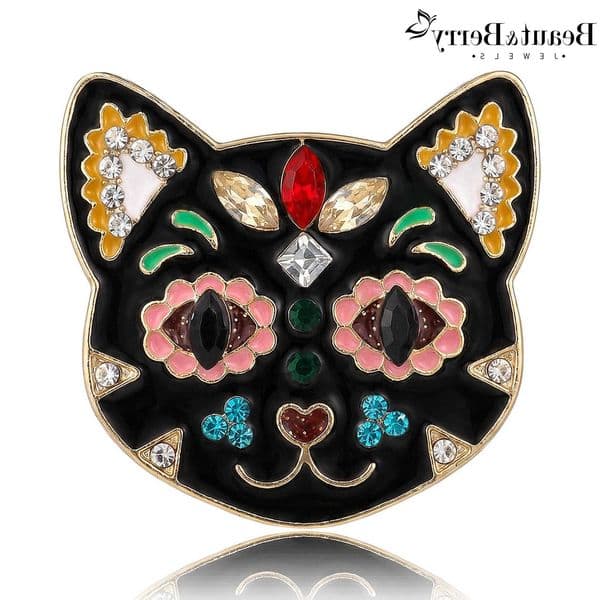 Cat Rhinestone BeautBerry Head Cute Brooches for Women Unisex Animal Pins Casual Party Jewelry Accessories Gifts Decoration H260602