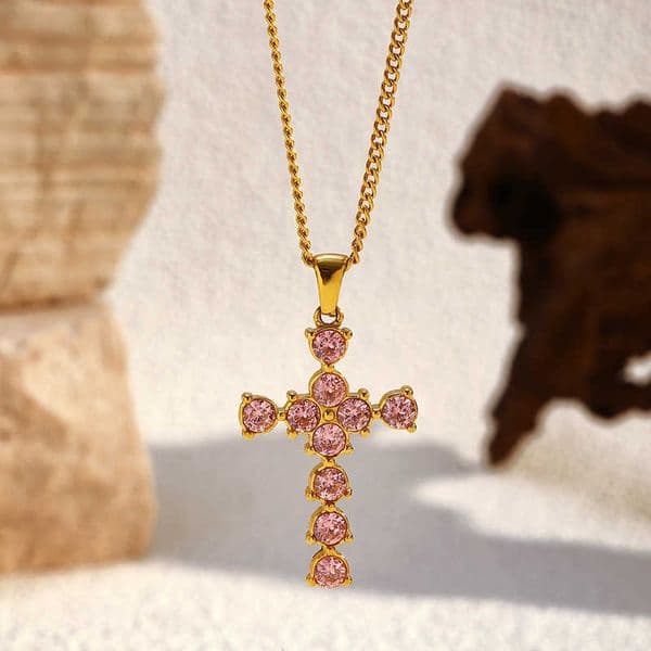 Cross Stainless Steel Necklace Light Luxury Simple Titanium Steel Pendant 18K Electroplated Jewelry Necklace L2606034XNC