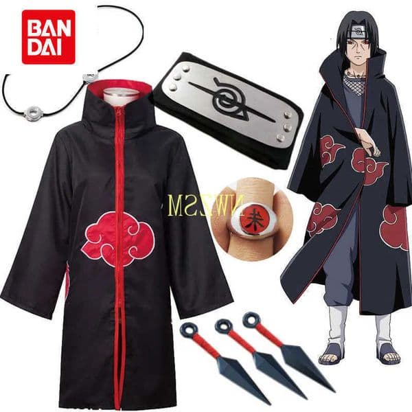 Cosplay Kakashi Costume Akatsuki Cloak Uchiha Itachi Sharingan Headband Necklace Ring Kunai Pain Halloween Costume for Men Kids L260603R4DP