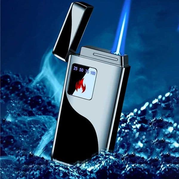 Gas and Electricity Integrated Blue Flame -plated Digital Display Power Supply Touch Sensor Windproof Jet Cigar Torch LighterJ260603