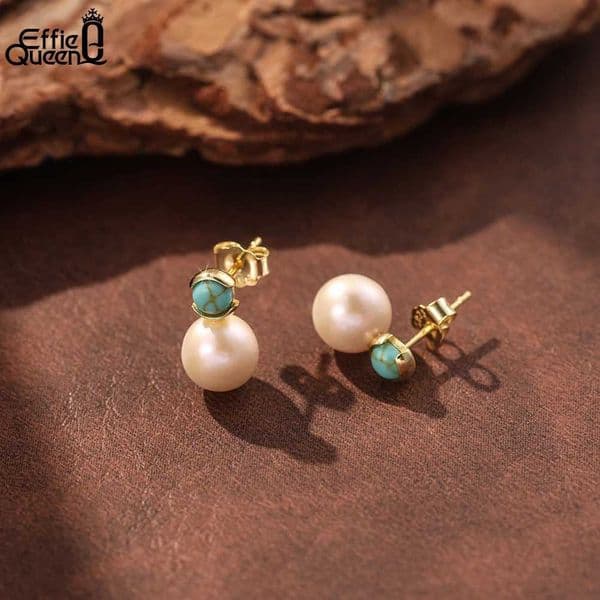 Round Silver Effie Earrings Queen Turquoise Fashion Pearl 925 Sterling Women's Natural Stone Earrings Dainty Jewelry Gift MPE08 X260603