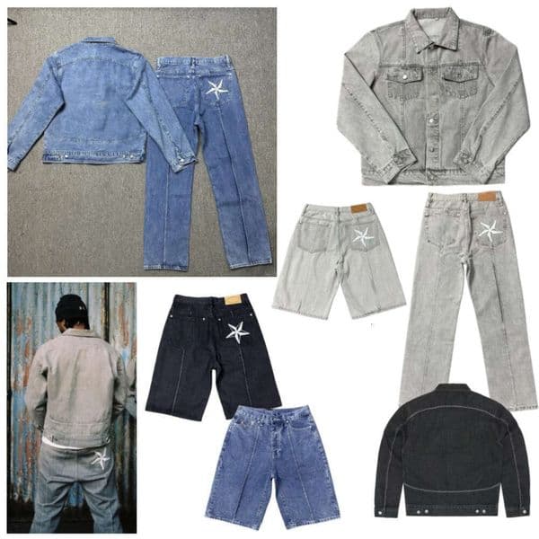 Cortiesz Jeans Mens Designer Trouser Demin Jacket Tight Capris Denim Shorts Trouser Add Fleece Thicken Warm Slimming Jean Pants Embroidery Printing 2 Pieces Set Ba5