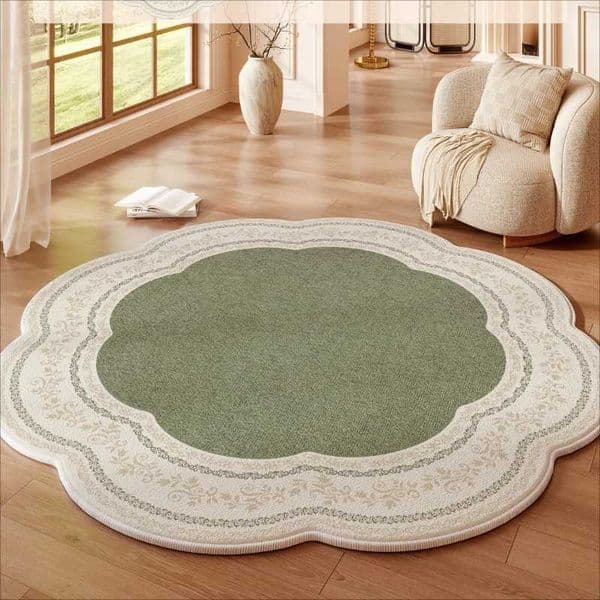 Cream Style Carpets for Living Room Flowers Bedroom Decor Carpet Fluffy Soft Green Irregular Lounge Rug Home Thicken Floor Mat C260603
