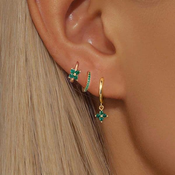 Luxury Stainless Steel Zircon 3PCS Small Hoop Earrings Set For Women Geometric Cartilage Piercing Earring Wedding Jewelry aretesT260603