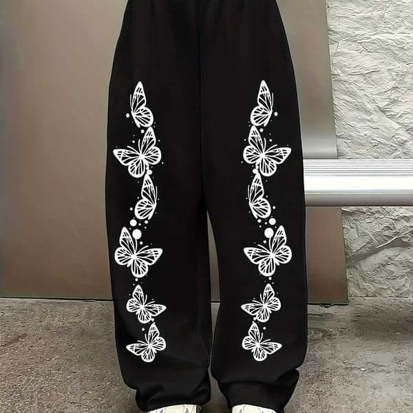 and Womens Mens Casual Jogging Sports Pants with Dreamy Butterfly 3D Print Drawstring Straight Leg Sports Pants D260603