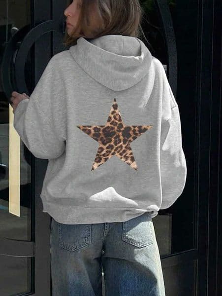 Womans Hoodies Casual Leopard Pentagram Pattern Printing Pullovers Loose Pocket Warm Flce Sweatshirts Autumn Clothing 250715 S260603