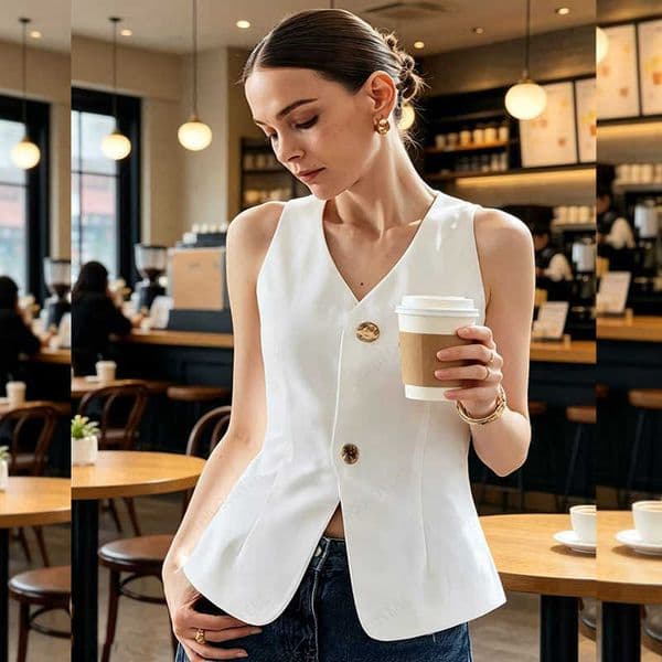Summer Women's Fashion Elegant Metal Buckle Vest Suitable for Work Daily Casual Wear and Parties M260603