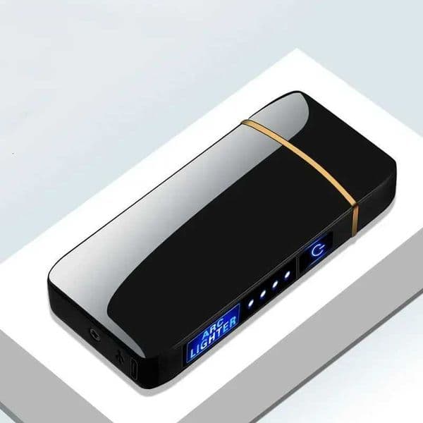 Windproof 2024 New Electric Metal Lighter Double Arc Flameless Plasma Lighter USB Rechargeable LED Power Display Touch Sensor J260603