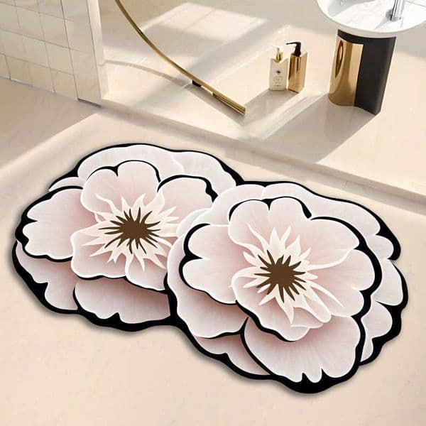 Flower VIKAMA Camellia Bathroom Floor Mat Anti-Slip Water Absorbing Shower Rug Kitchen Floor Mat Home Decoration L260603